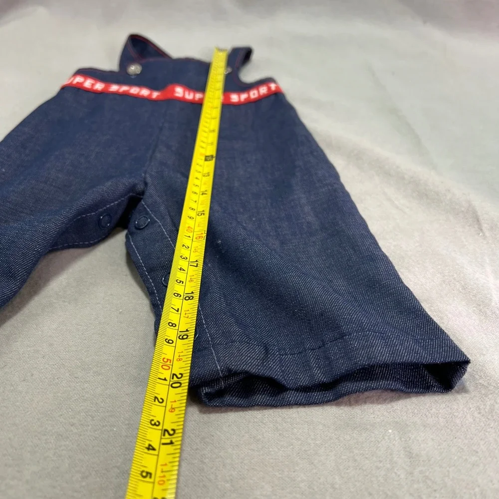 Health-tex Overalls Blue Denim Super Sport Red Graphic 70s Vintage 6 Months